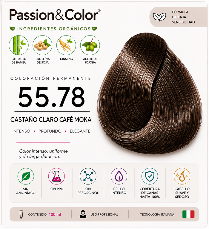 55.78 CASTAÑO CLARO MOKA. Passion & Color