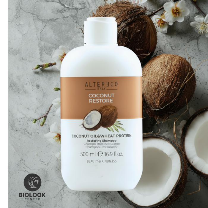 Shampoo Restaurador de Coco.  Cabellos desfibrados y maltratados por procesos químicos