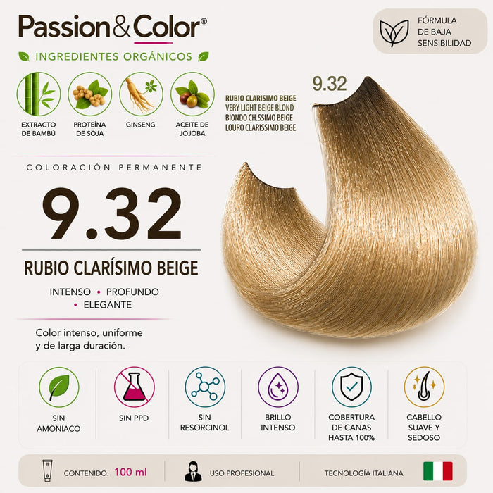 9.32 RUBIO CLARÍSIMO BEIGE. Passion & Color